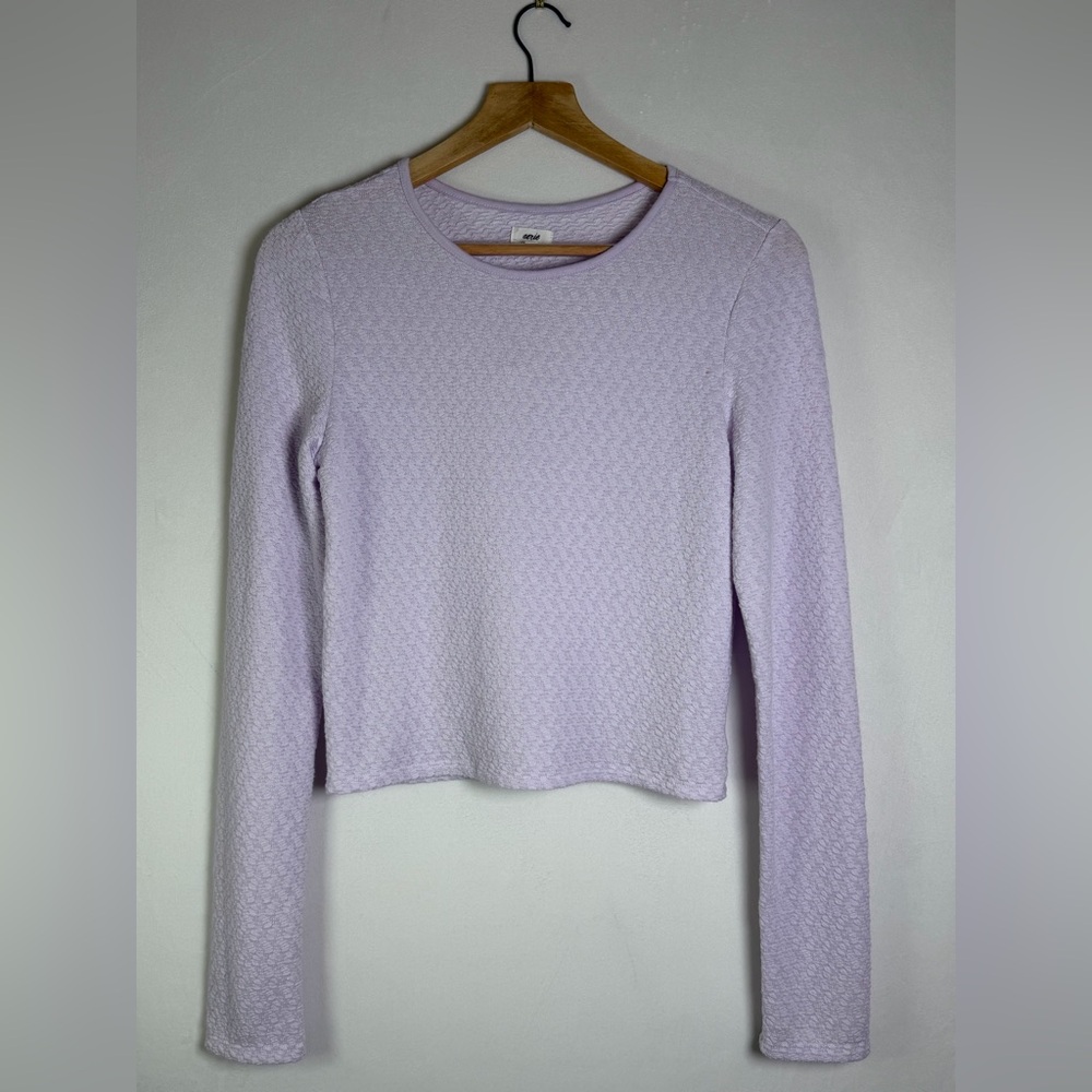 Aerie Lavender Women’s Textured Cropped Long Sleeve Top Coquette Balletcore Sz M - Picture 2 of 7